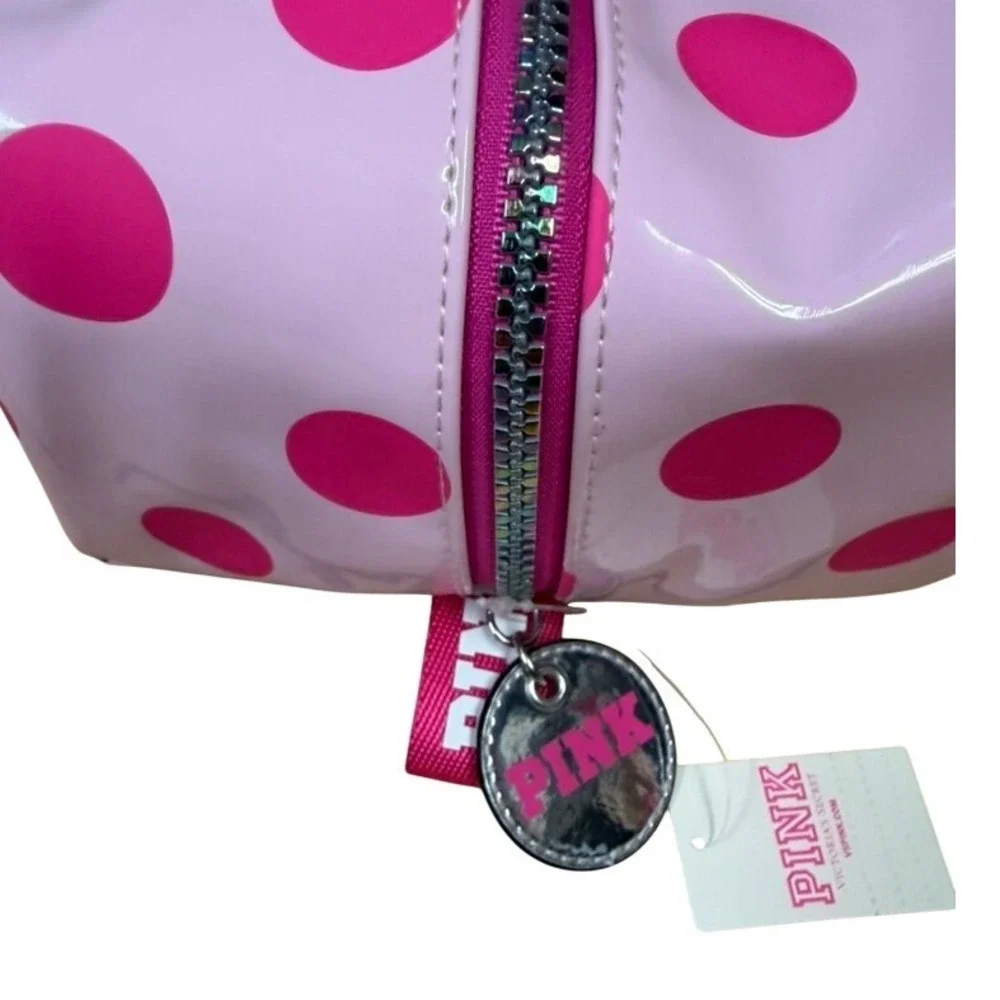 Victoria's Secret PINK Polka Dot Makeup Bag Pink Holographic Logo NWT